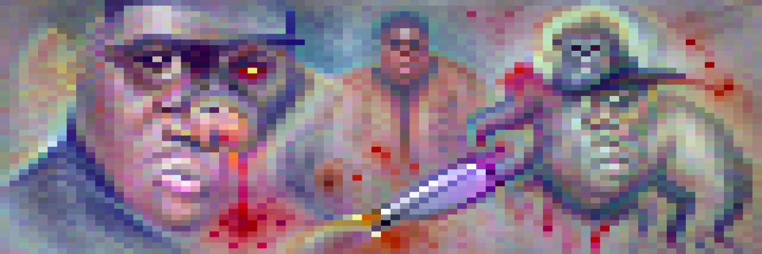 Biggie Smalls fighting demons with steak knives as an ape semen extraction specialist