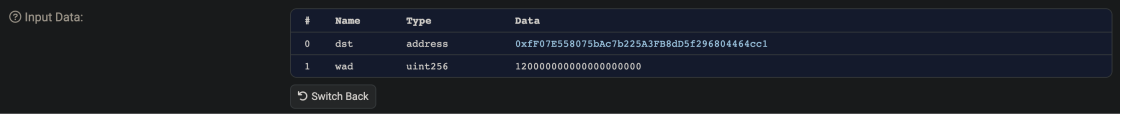 Decoded Dai Stablecoin Transfer Input Data