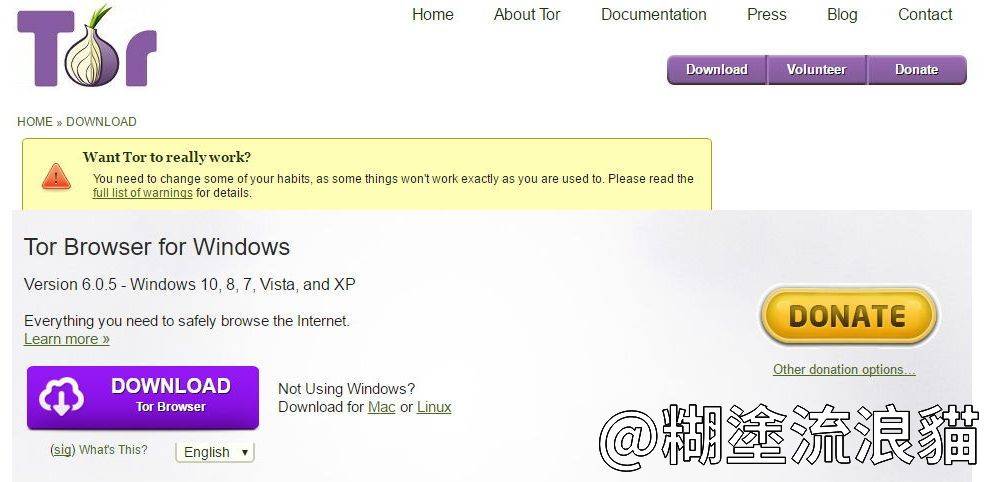 Tor Browser Windows 版本下載頁面